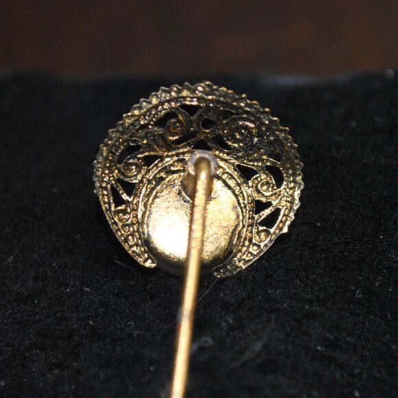 Vintage West Germany Gold-tone Stick Pin with Filigree & Faux Pearls - Picture 4 of 9